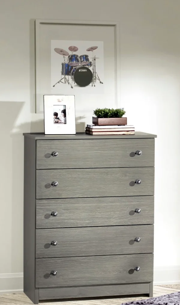 Five Drawer Chest Gray Collection